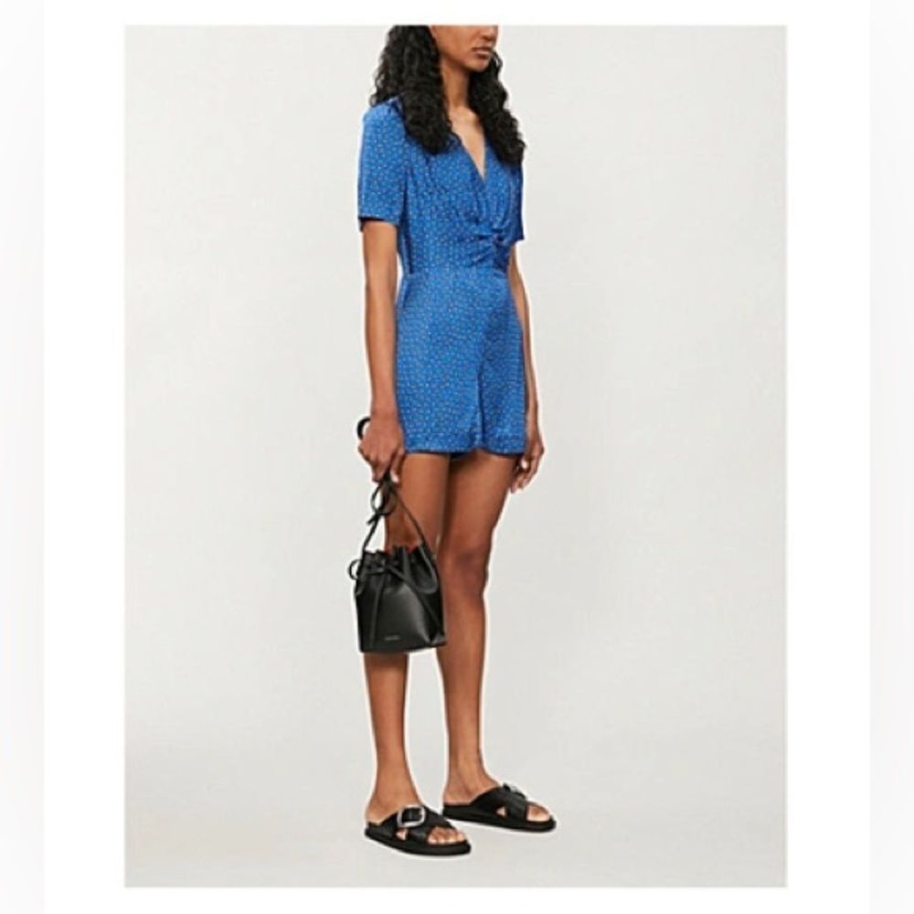 NWOT Maje Ilona Paisley Print Satin Ruched Playsuit Romper in Blue Sz EU40 US L - Picture 8 of 16